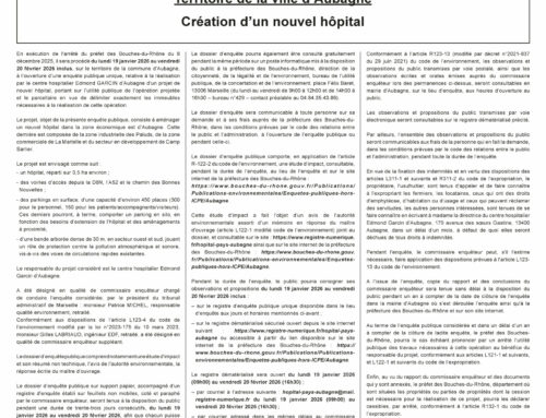Enquête publique – Projet Nouvel Hôpital du Pays d&rsquo;Aubagne