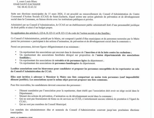 Appel à candidatures – Avis aux associations de Saint-Zacharie
